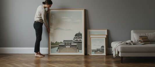 Japandi art print of Kanazawa Castle gate blending Japanese and minimalist aesthetics