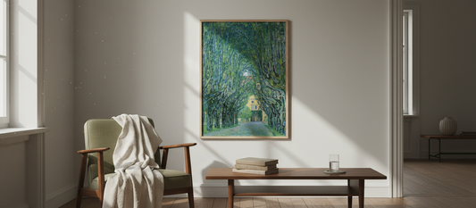 Gustav Klimt's Avenue in Schloss Kammer Park art print in luxurious interior setting