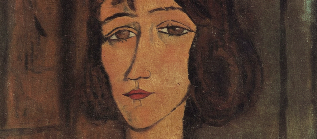 Margherita 1916 portrait painting by Amedeo Modigliani featuring elongated neck and almond-shaped eyes in muted earth tones
