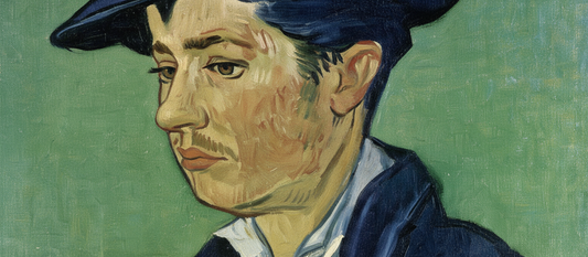 Portrait of Armand Roulin by Vincent van Gogh, 1888, showing a teenage boy in a yellow jacket with blue trim against a green background