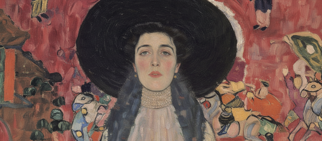 Adele Bloch-Bauer II by Gustav Klimt, 1912, portrait featuring vibrant colors, floral patterns, and Art Nouveau decorative style