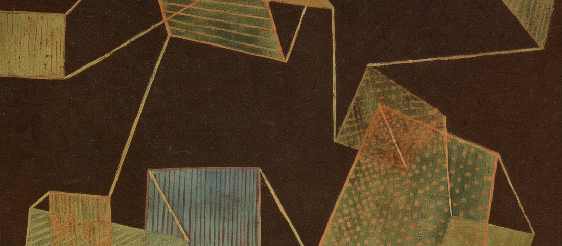 Uplift and Direction by Paul Klee 1932, abstract geometric painting with upward pointing arrows and layered earth-tone planes