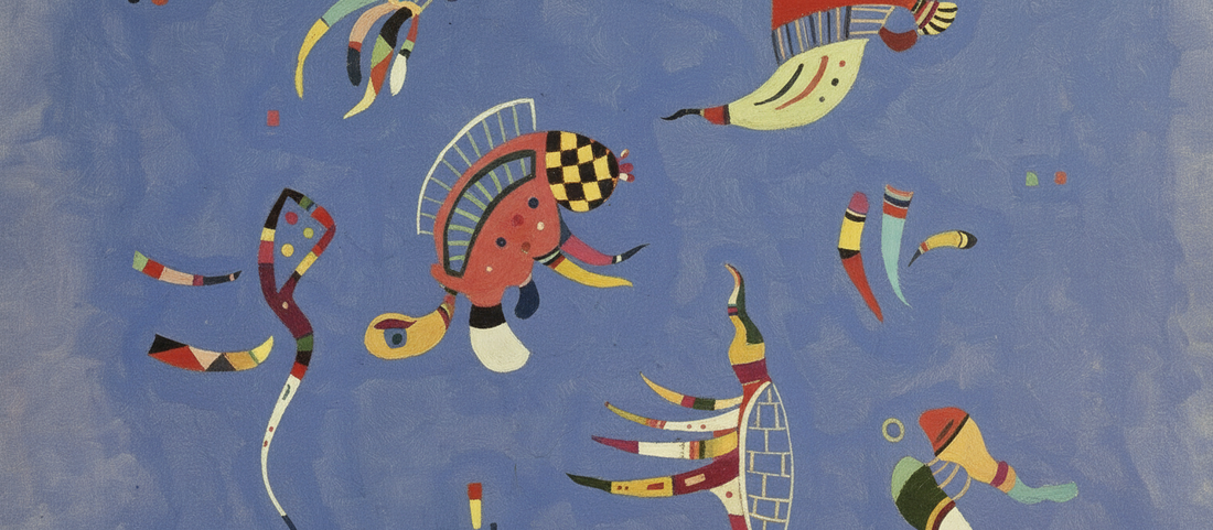 Sky Blue by Wassily Kandinsky 1940 showing abstract biomorphic forms and geometric symbols floating on pale blue background