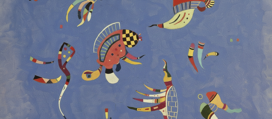 Sky Blue by Wassily Kandinsky 1940 showing abstract biomorphic forms and geometric symbols floating on pale blue background
