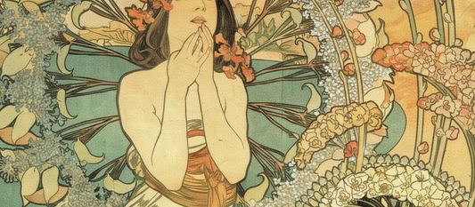 Monaco Monte Carlo 1897 Art Nouveau poster by Alphonse Mucha featuring female figure with golden botanical ornaments and decorative typography