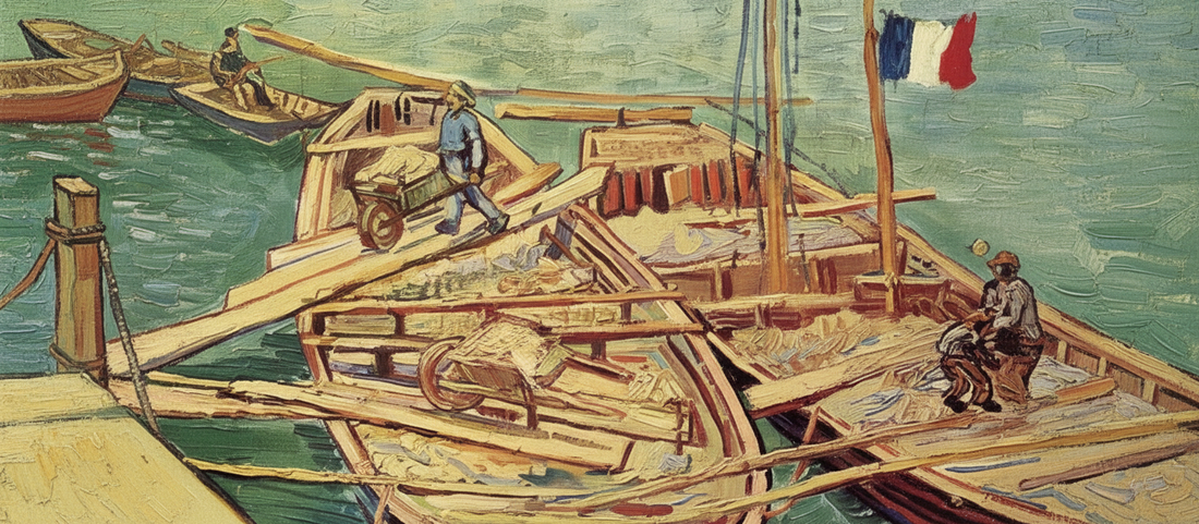 Starry Night Over the Rhone by Vincent van Gogh, 1888, showing gas lamp reflections on water under a starlit sky