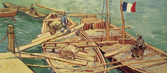 Starry Night Over the Rhone by Vincent van Gogh, 1888, showing gas lamp reflections on water under a starlit sky