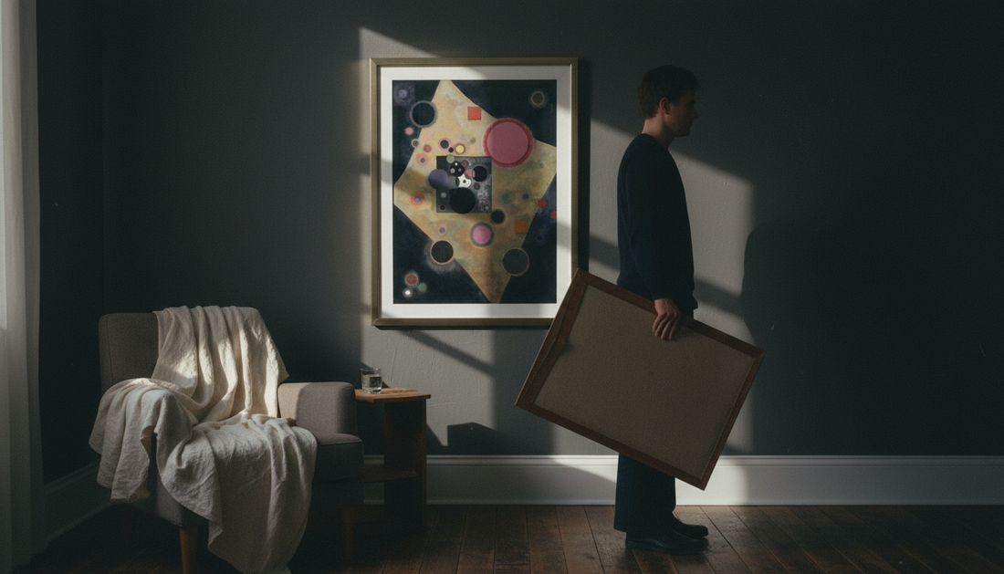Accent in Pink by Wassily Kandinsky - Bauhaus geometric abstraction art print with vibrant shapes and soft pink hues.