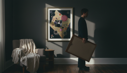 Accent in Pink by Wassily Kandinsky - Bauhaus geometric abstraction art print with vibrant shapes and soft pink hues.