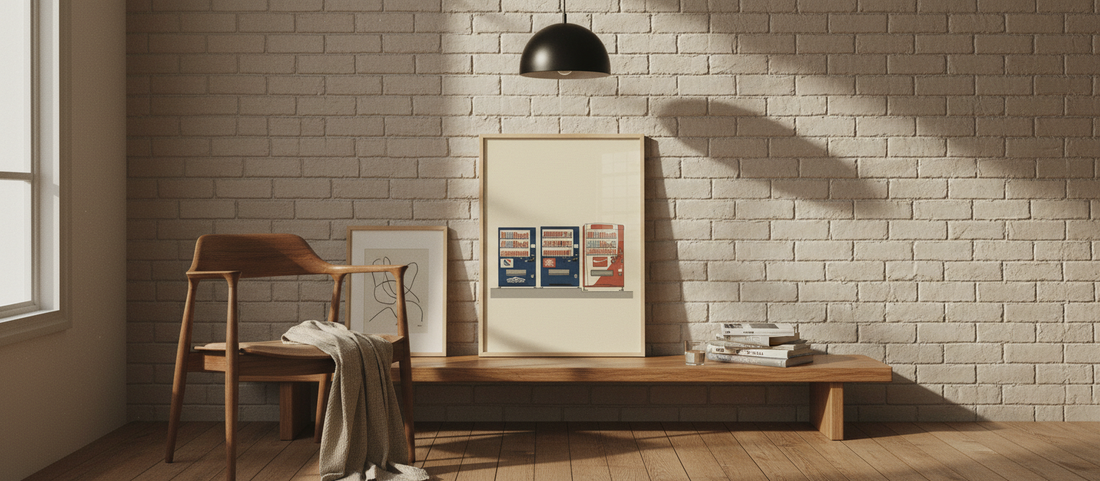 Japandi style art print featuring Japanese vending machines, perfect for minimalist interiors