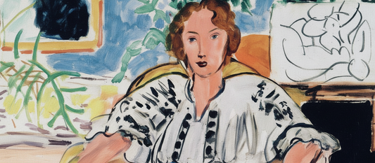 Dancer Resting by Henri Matisse, 1940, oil painting with red and blue color contrast showing reclining dancer figure