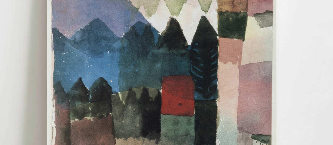 Fohn Wind in Franz Marc's Garden by Paul Klee 1915 abstract watercolor painting showing geometric forms and directional arrows representing wind