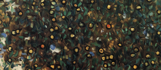 Apple Tree II by Gustav Klimt, 1916, Austrian Symbolist landscape with mosaic-like stippled technique and flattened decorative composition