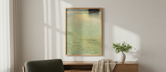 Gustav Klimt Bewegtes Wasser art print with golden tones and organic forms