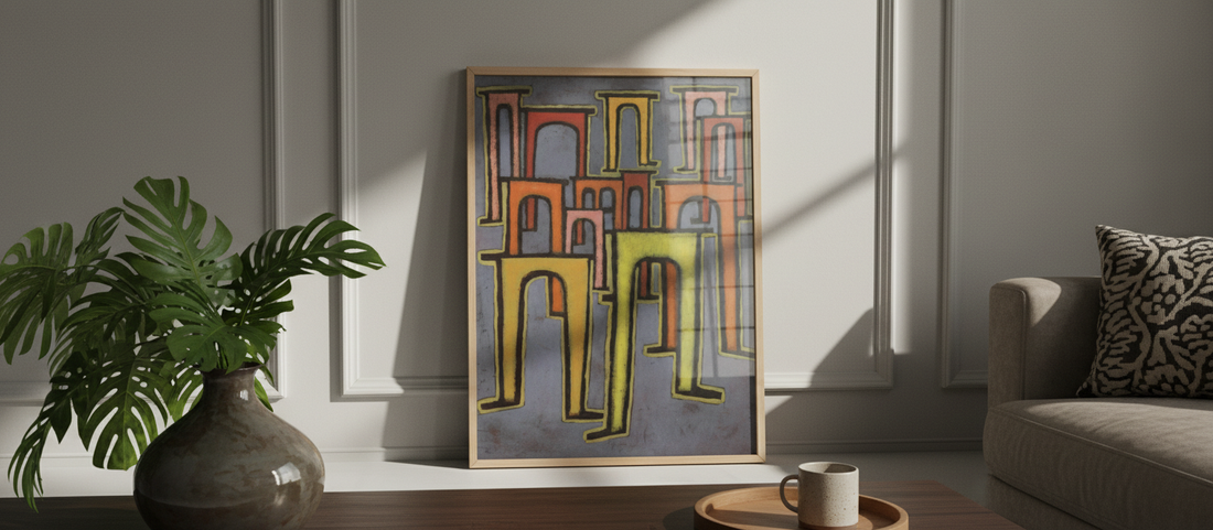 Paul Klee's 'Revolt of the Viaduct' 1937 art print showcasing bold abstraction and surrealism