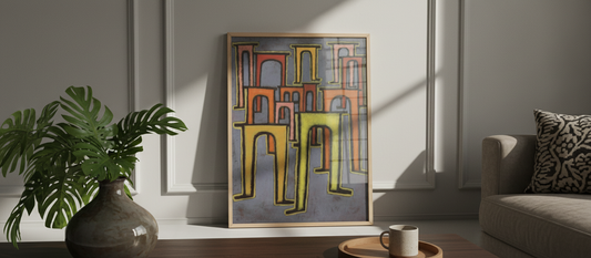 Paul Klee's 'Revolt of the Viaduct' 1937 art print showcasing bold abstraction and surrealism