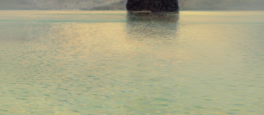 Bewegtes Wasser by Gustav Klimt, circa 1900, showing abstract water surface with pointillist mosaic technique