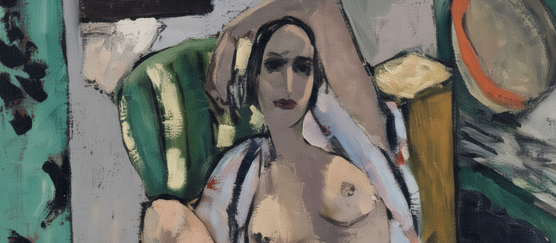 Odalisque with a Tambourine by Henri Matisse, 1925-1926, showing a reclining figure holding a circular tambourine amid decorative patterns and textiles