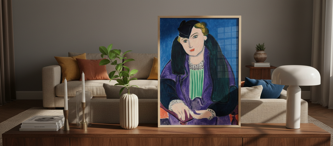 Henri Matisse's 'Portrait in a Blue Coat' (1935) art print on display in a modern interior
