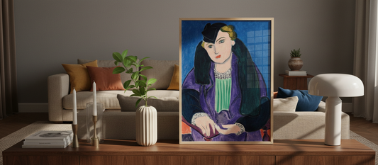 Henri Matisse's 'Portrait in a Blue Coat' (1935) art print on display in a modern interior