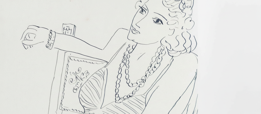 Themes and Variations 1942 by Henri Matisse, minimalist line drawing portrait in charcoal showing reduced linear technique