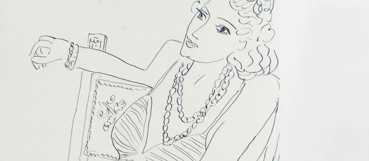 Themes and Variations 1942 by Henri Matisse, minimalist line drawing portrait in charcoal showing reduced linear technique