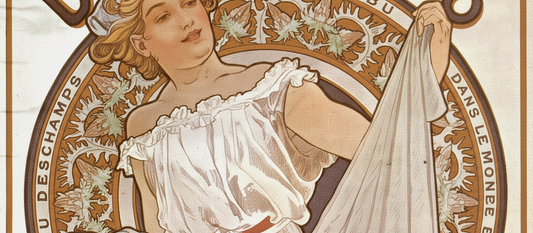 Bleu Deschamps by Alphonse Mucha, 1897, Art Nouveau decorative panel featuring blue tones and Byzantine ornamental motifs