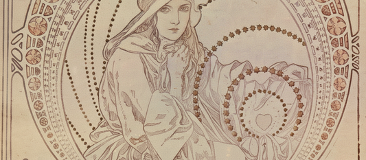 Au Quartier Latin 1900 Art Nouveau poster by Alphonse Mucha featuring ornate stone archway and classical figure with book