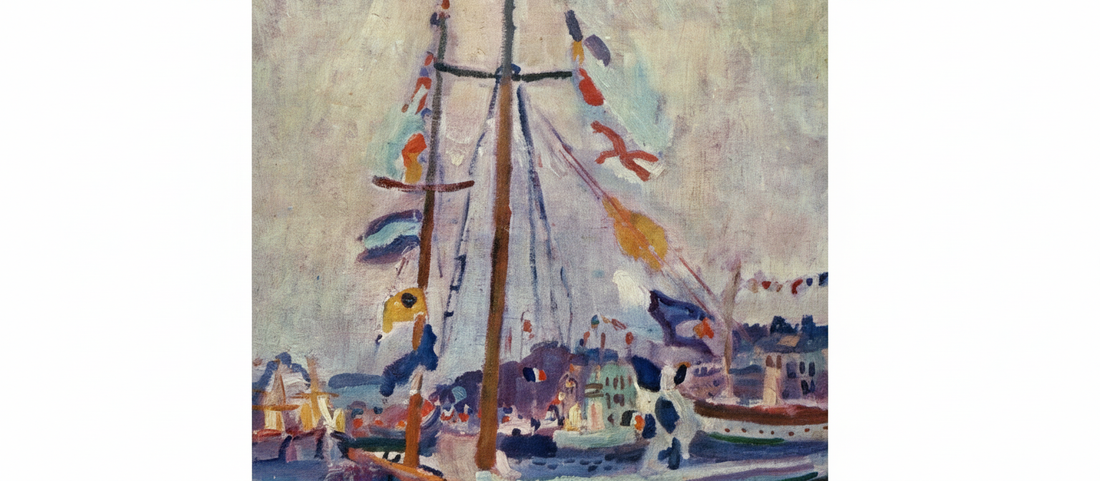 Yacht with Flag at Le Havre by Raoul Dufy, 1904 Fauvist harbor painting with bold color separation technique and maritime scene