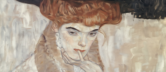 Black Feather Hat by Gustav Klimt, 1910 portrait featuring dramatic feathered headpiece and Art Nouveau styling