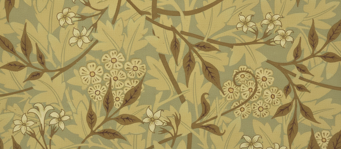 William Morris Jasmine Wallpaper 1872 art print showing intricate botanical trellis pattern with jasmine vines and flowers