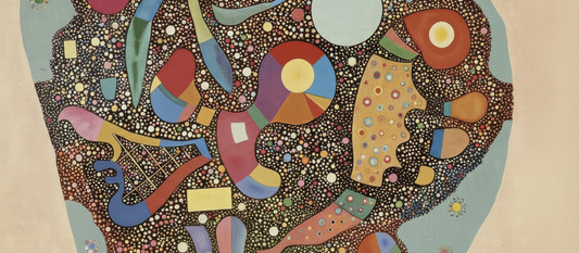 Colourful Ensemble 1938 by Wassily Kandinsky - abstract geometric composition featuring vibrant colors, checkerboard patterns, and musical visual rhythm