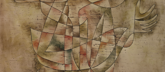 Little Jester in a Trance by Paul Klee, 1929, geometric abstract portrait using complementary color theory and Bauhaus grid structure