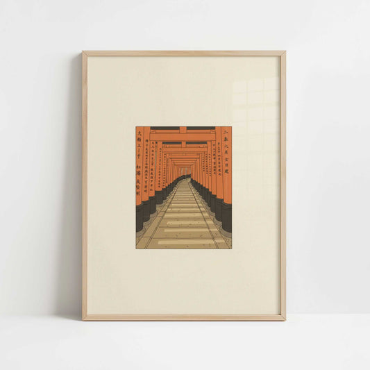 A Sacred Passage in Kyoto - Art Print - Art print in oak frame