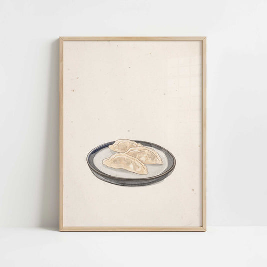 A Simple Plate of Gyoza - Art Print - Art print in oak frame