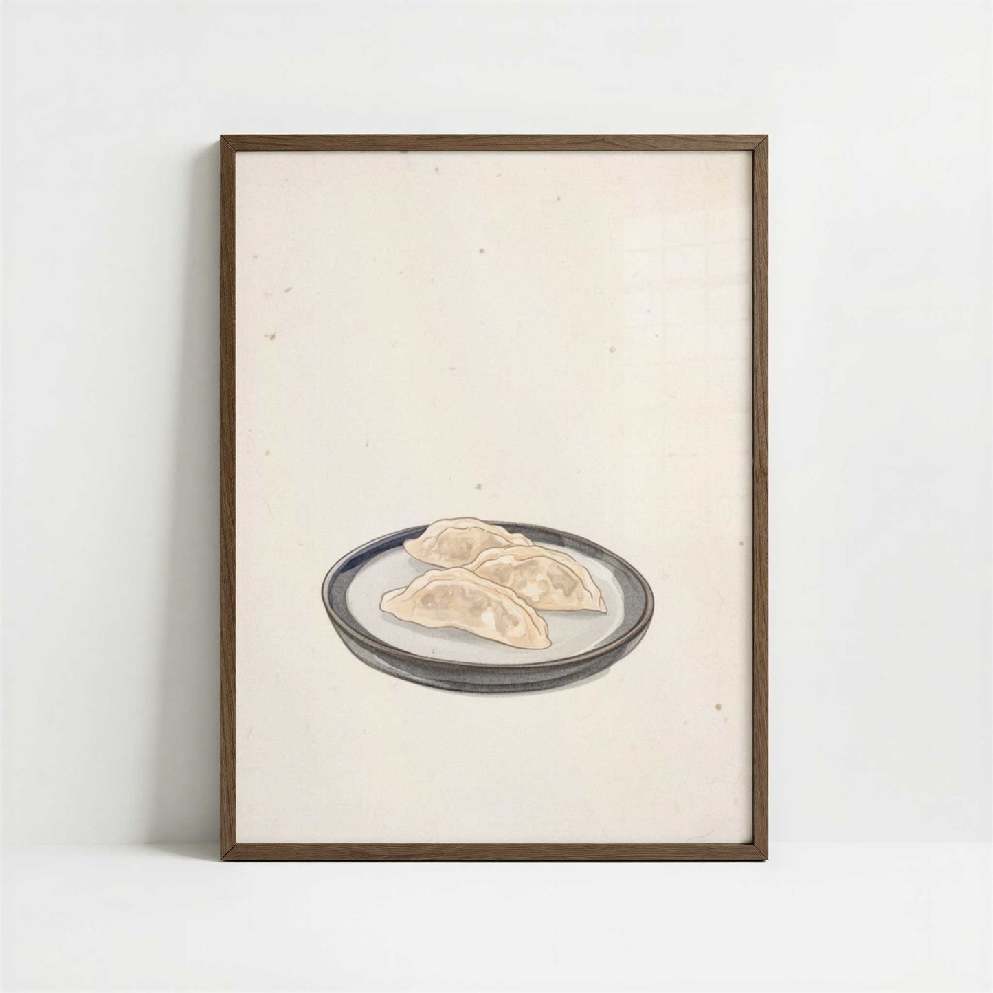 A Simple Plate of Gyoza - Art Print - Art print in dark wood frame
