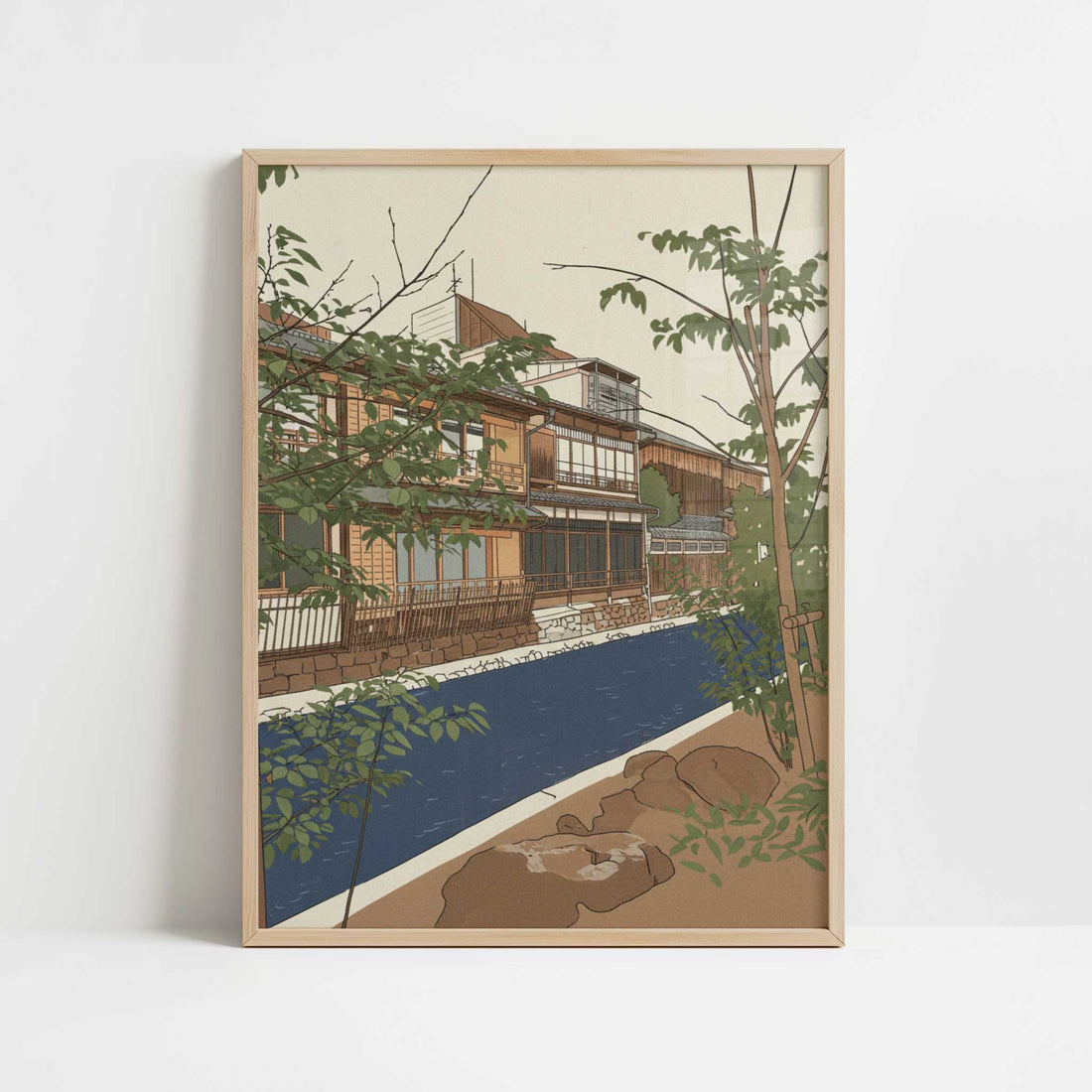 A Street in Kyoto - Art Print - Art print in oak frame
