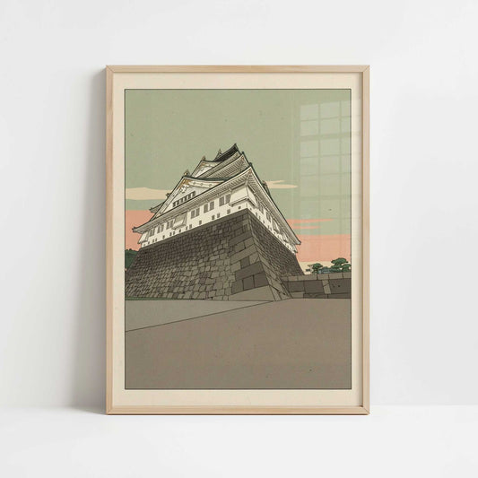 Above the City at Osaka Castle - Art Print - Art print in oak frame