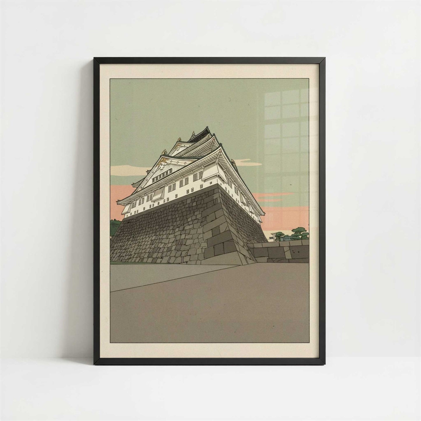 Above the City at Osaka Castle - Art Print - Art print in black frame