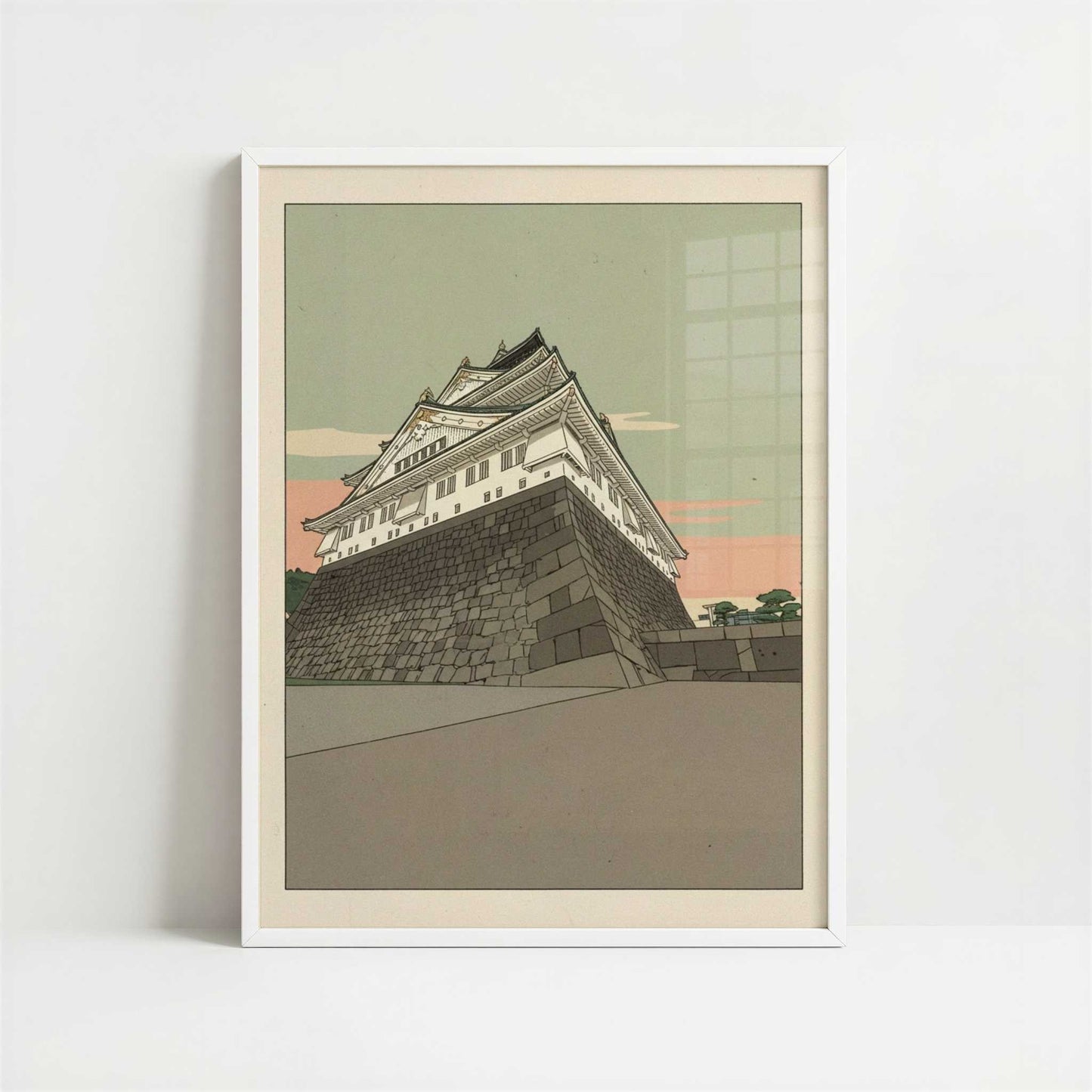 Above the City at Osaka Castle - Art Print - Art print in white frame