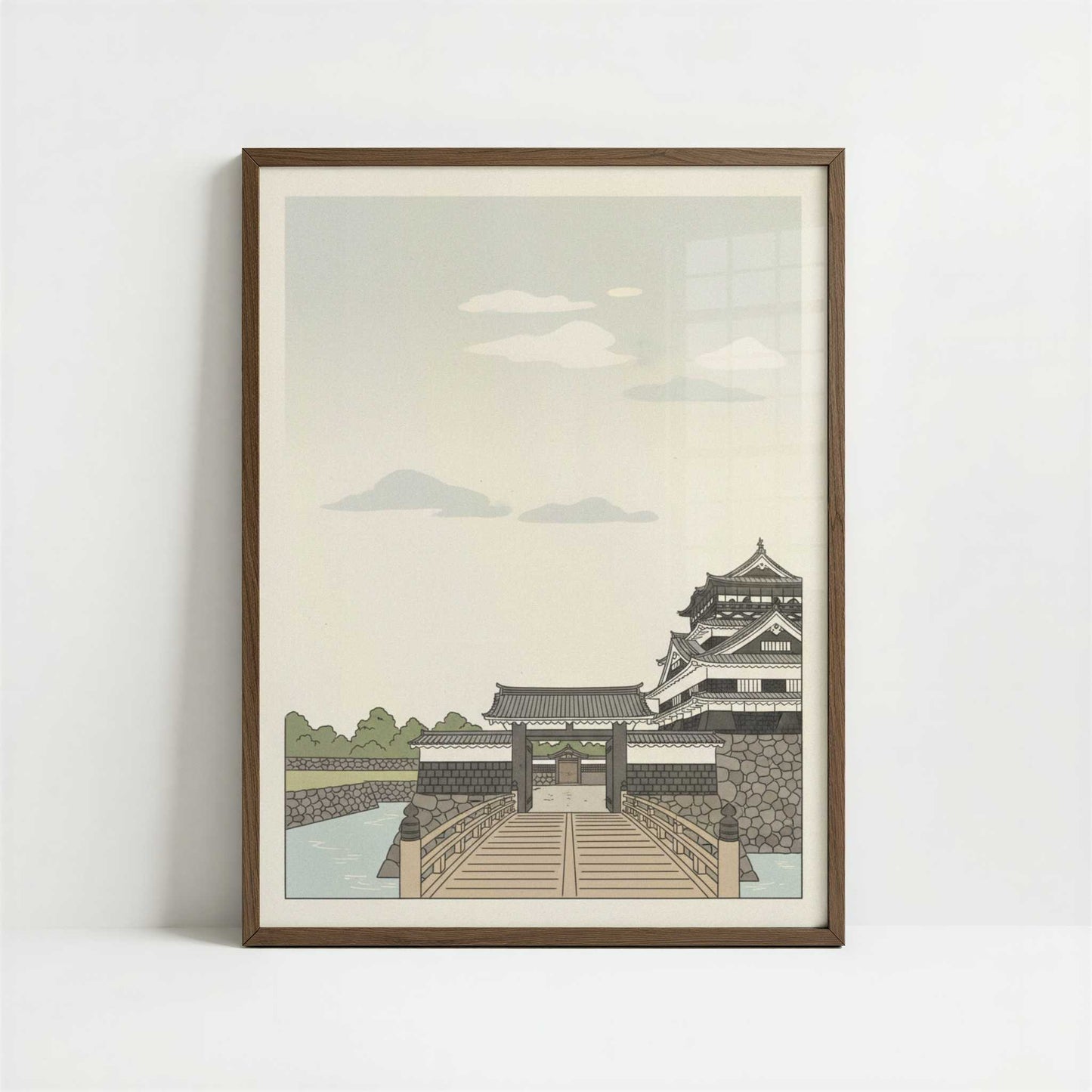 Across the Gate at Kanazawa Castle - Art Print - Art print in dark wood frame