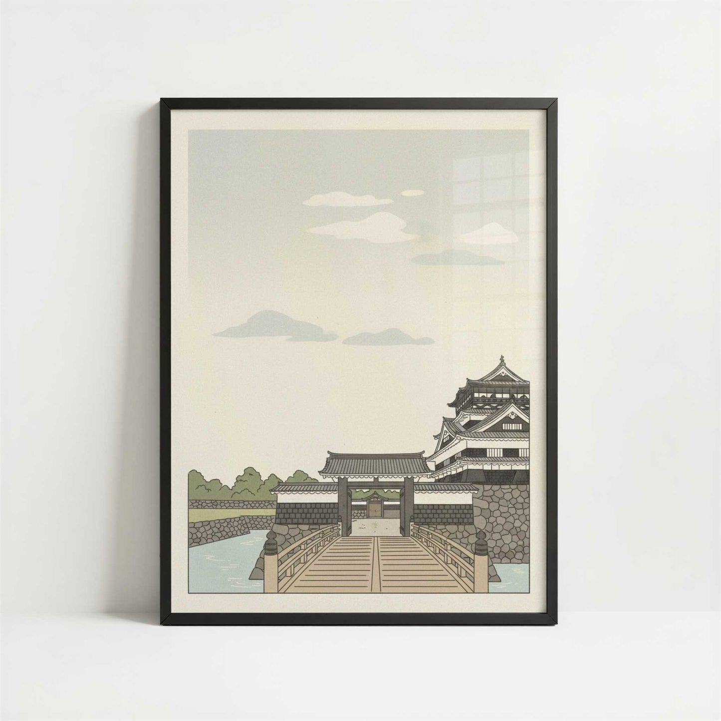 Across the Gate at Kanazawa Castle - Art Print - Art print in black frame