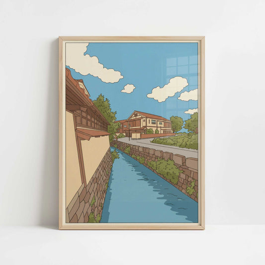 Along the Canal in Kanazawa - Art Print - Art print in oak frame