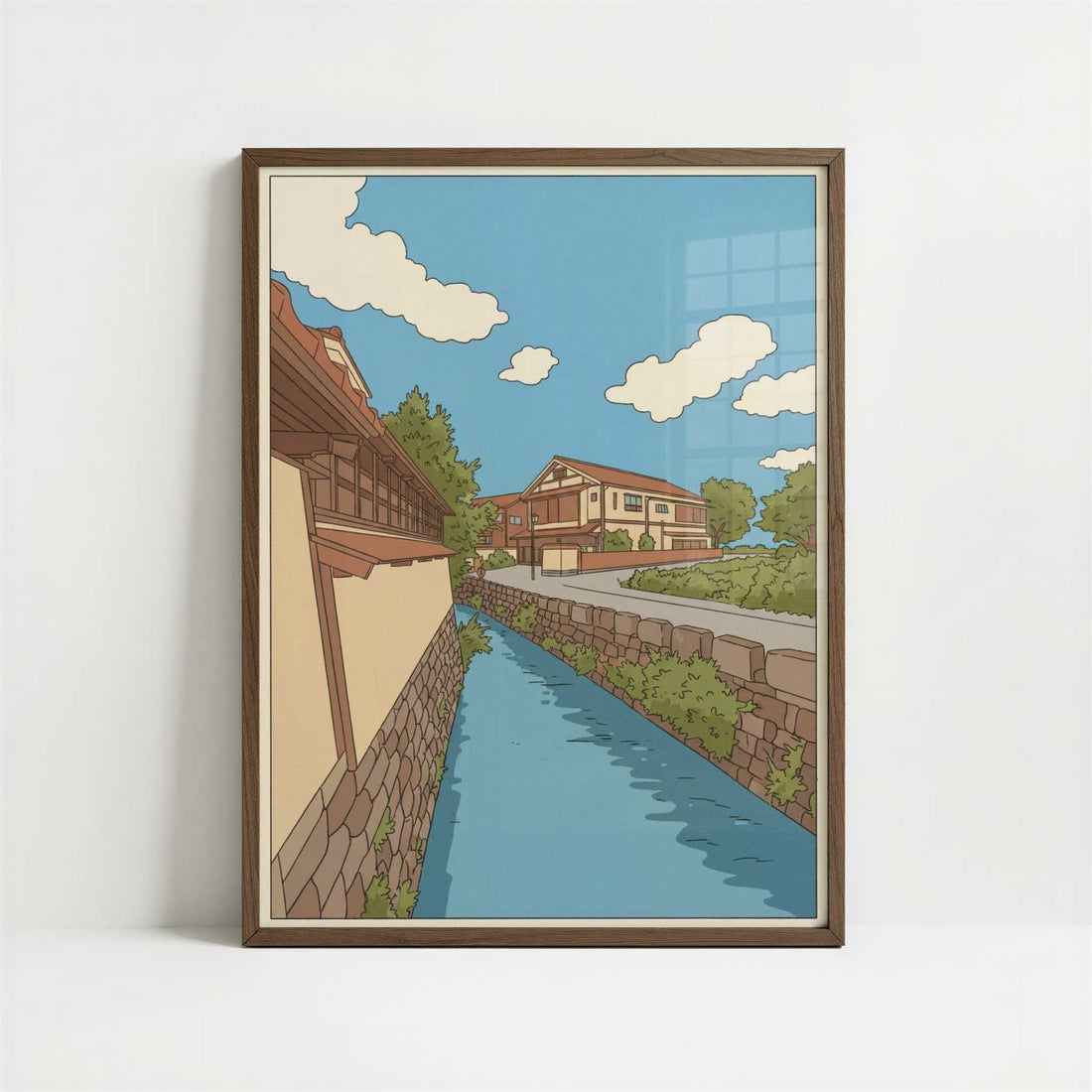 Along the Canal in Kanazawa - Art Print - Art print in dark wood frame