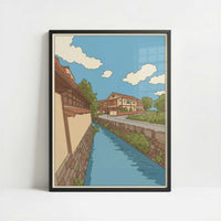 Along the Canal in Kanazawa - Art Print - Art print in black frame