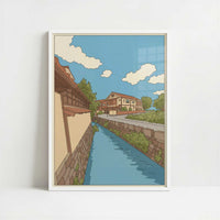 Along the Canal in Kanazawa - Art Print - Art print in white frame