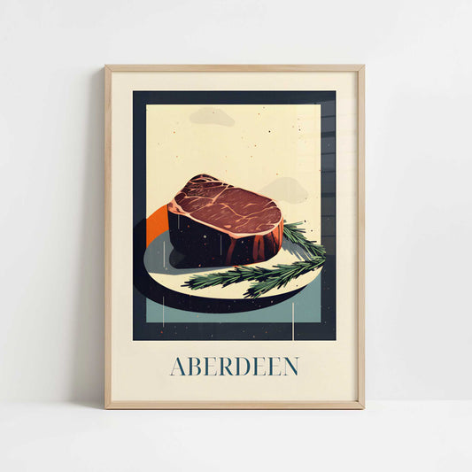 Angus steak from Aberdeen, Scotland - Art Print - Art print in oak frame