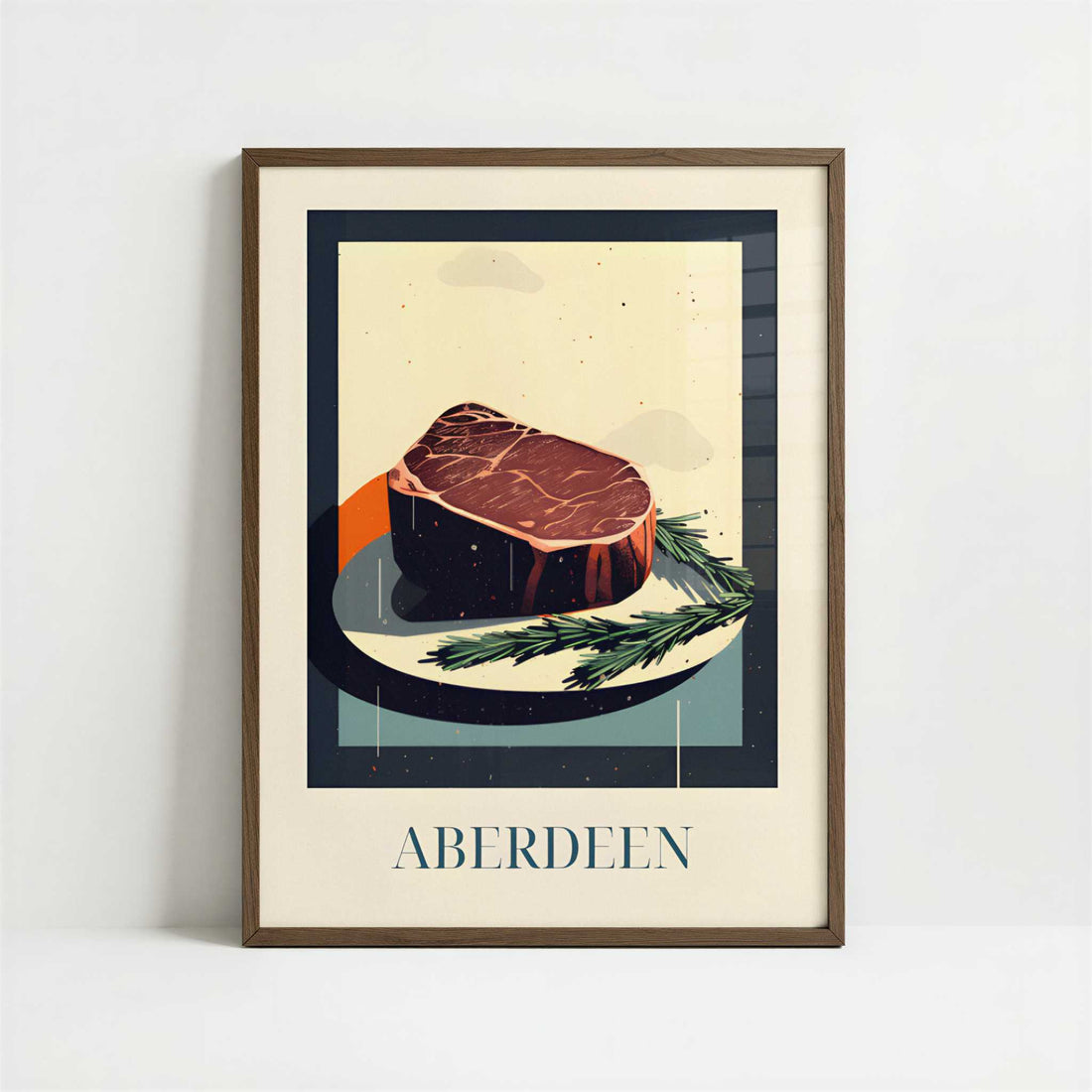 Angus steak from Aberdeen, Scotland - Art Print - Art print in dark wood frame