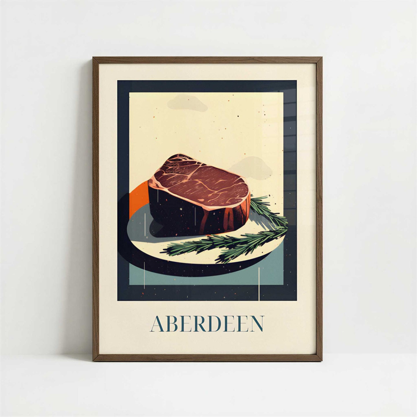 Angus steak from Aberdeen, Scotland - Art Print - Art print in dark wood frame