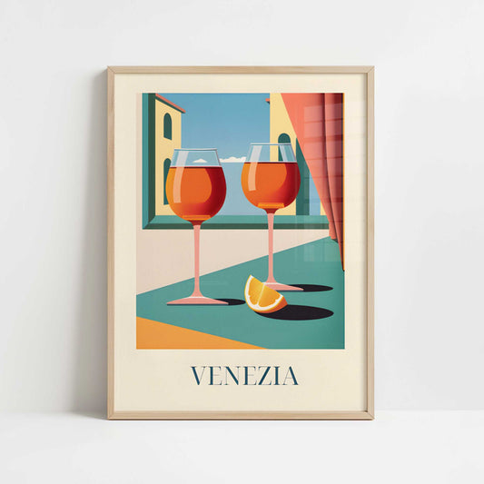 Aperol Spritz from Venice, Italy - Art Print - Art print in oak frame